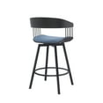 thumbnail image 3 of Armen Living Indoor Athena 27" Swivel Black Wood Counter Stool in Blue Fabric with Black Metal, 3 of 8
