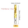 thumbnail image 1 of 1/6Pcs Tap Drill Bit Set Hex Shank Titanium Plated HSS Screw Thread Bit Screw Machine Compound Tap M3 M4 M5 M6 M8 M10 Hand Tools Gold M8X1.25, 1 of 6