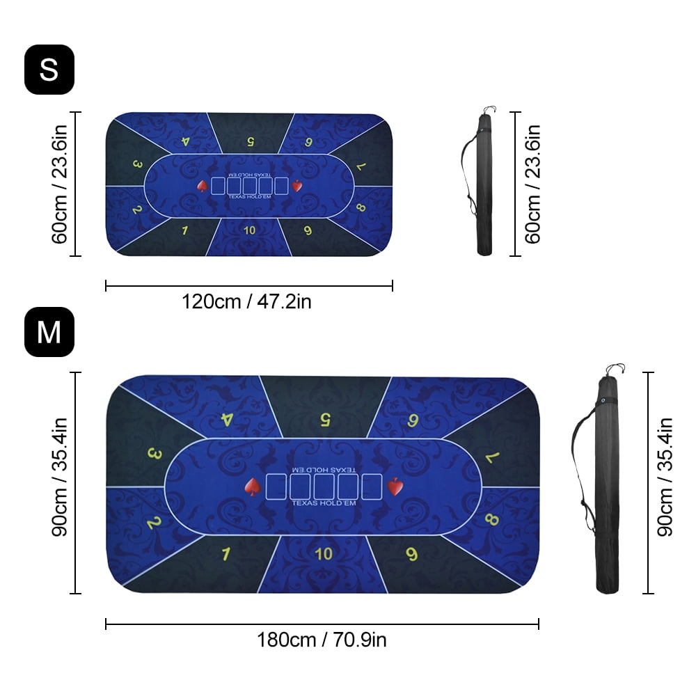Rectangular Game Layout Mat with Carrying Bag 120Cm,Blue Portable Rubber Poker Table Mat Texas Hold'em Tablecloth Poker Board Mat