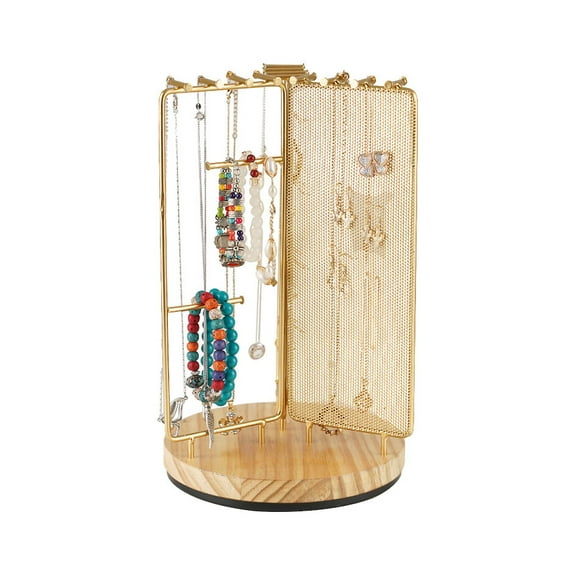 Elegant Rotating Jewelry Organizer, Stylish Metal Jewelry Tower For Personal And Professional Use, Multi-Hook Necklace Stand, Space-Saving Vanity
