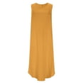thumbnail image 4 of VEKDONE Linen Dresses for Women Crew Neck Sleeveless Sundress Solid Color Loose Fit Flowy Maxi Dress with Pockets Summer Vacation Beach Dress Yellow S, 4 of 6