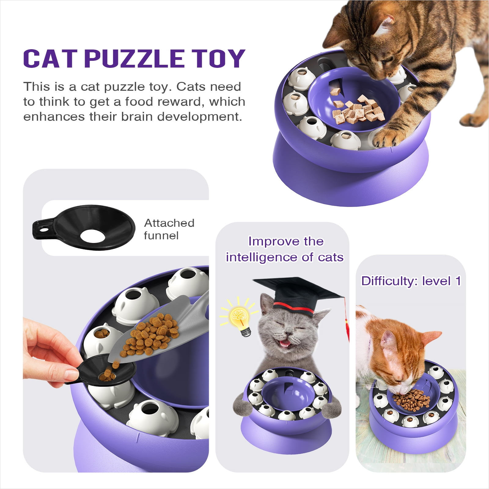 KADTC Cat Weight Loss Bowl for Indoor Cats Slow Feeder Kitten Puzzle Toys Treat Dispensing Food Dispenser Kitty Enrichment Game