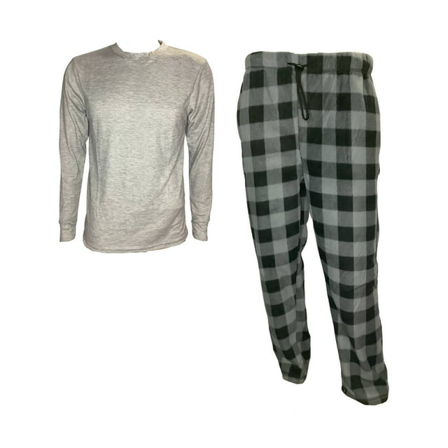 Ensembles de Pyjama pour Hommes un Haut Uni et un Bas à Carreaux avec Poches