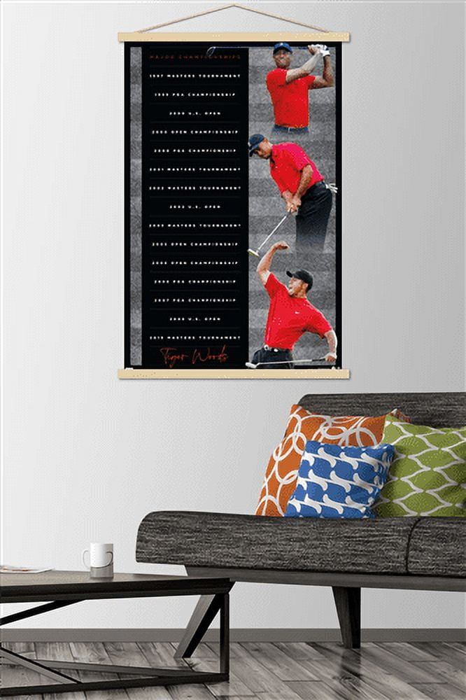 Tiger Woods - Majors Wall Poster with Magnetic Frame, 22.375" x 34"