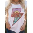 thumbnail image 3 of POGLIP Women's White Western Pattern Lightning Print Short Sleeve Ripped T Shirt, 3 of 6