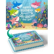 Baby Shark Doo Doo Doo Edible Image Cake Topper Personalized Birthday Sheet Decal Banner 1/4 Sheet