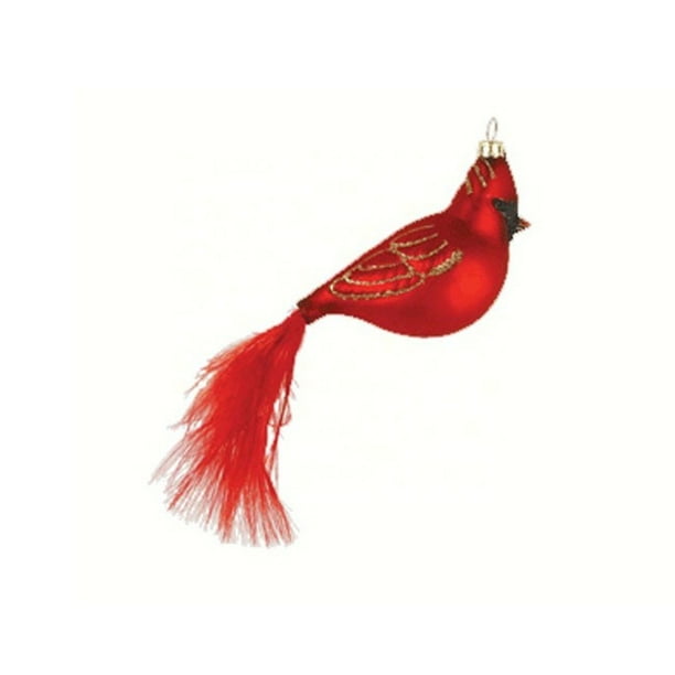 5 63 Red Cardinal Bird With Feather Tail Hand Blown Glass Hanging Figurine Ornament Walmart Com Walmart Com