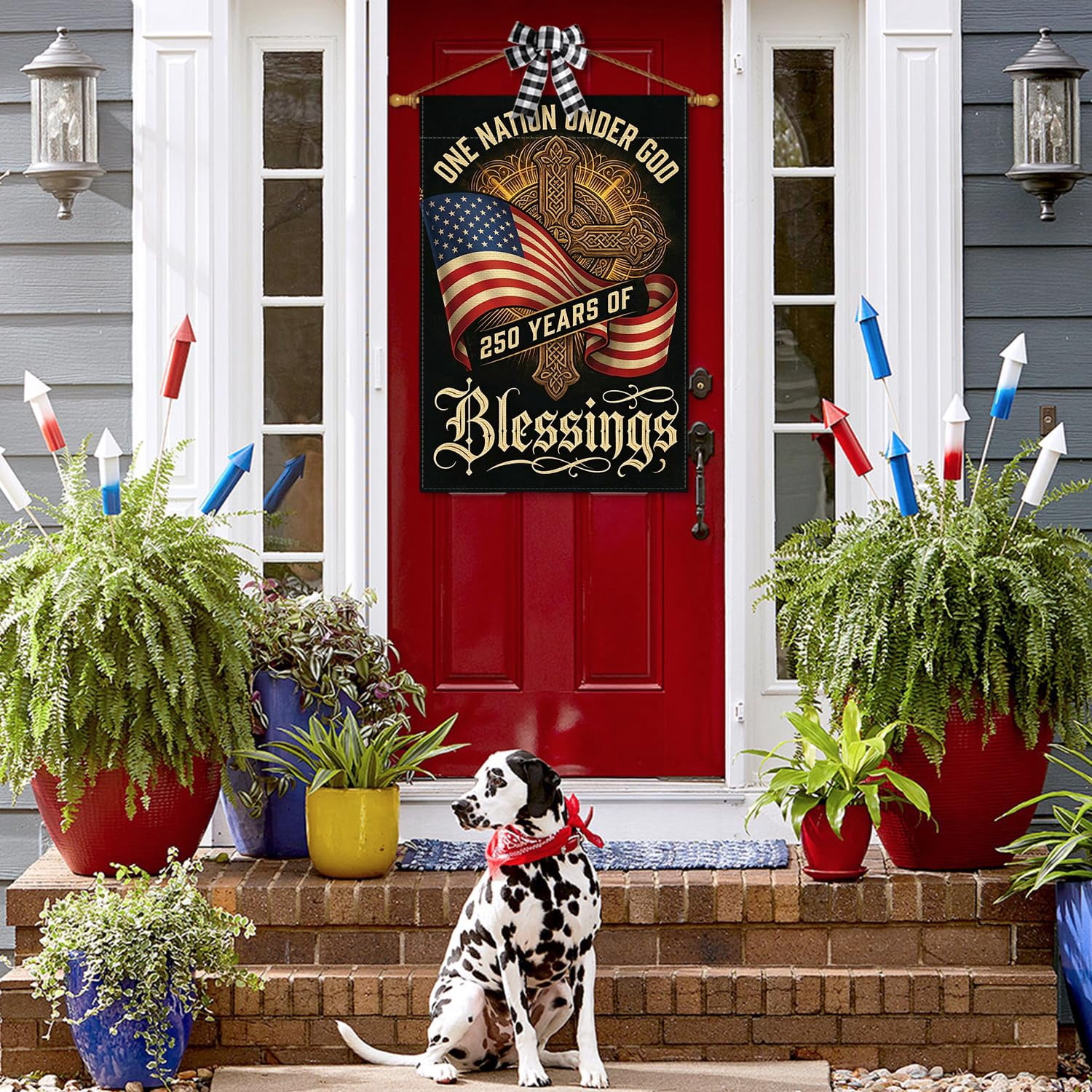 Patriotic 250 Years of Blessings House Flag Double Sided, American 250th Anniversary 1776-2026 USA Yard Outdoor Decoration