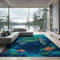 thumbnail image 2 of ODIKA 8'x10' Washable Area Rug Animals Turtle Nautical Ocean Coral Reef Border Motif Scattered for Living Room, Under Sectional, Family , Durable, Non-Slip, 2 of 7