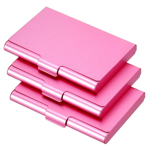 Professional Business Card Holder Aluminum Pocket Credit Card Case, Pink 3 Pack