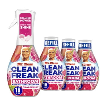 Mr. Clean Clean Freak Foaming Bathroom Surface Cleaner Multi-Surface Spray Starter Kit and Refill Bundle, Grapefruit Scent, 64 fl oz