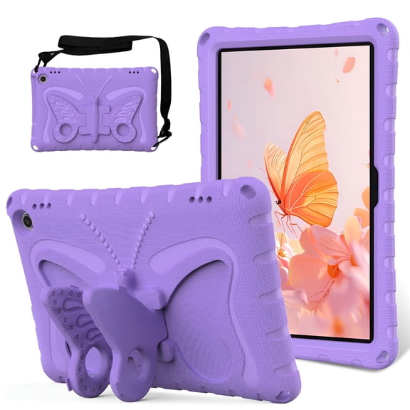 GJX Kids Case for Fire HD 8 & 8 Plus Tablet Case (12th/10th Generation,2024/2022/2020,Cute Butterfly EVA Rubber Kicksand Shoulder Strap Lightweight Kids Friendly Case
