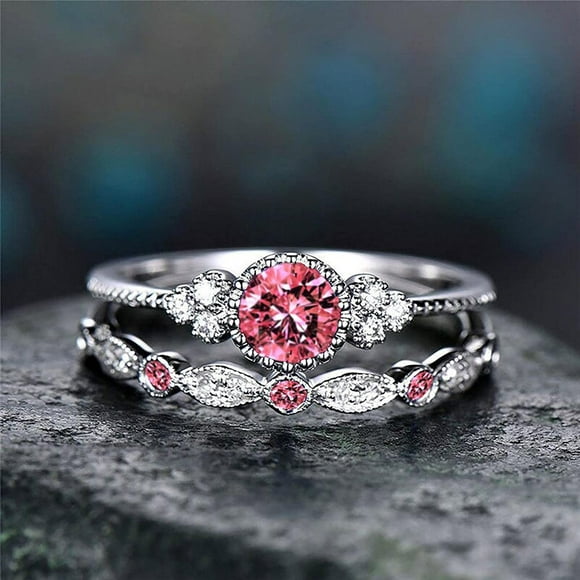 WREESH Ladies' New Couple Zircon Ring, Micro Diamond And Ring 1PC Has Two Rings, Which Can Be Worn In Combination