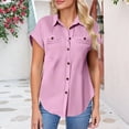 thumbnail image 2 of Breezora Unique Ladies Short Sleeve Shirt with a Detailed Buttoned Lapel and Functional Pleated Pocket Design Offering a Smart Casual Look for Work or Leisure S Size Purple, 2 of 9