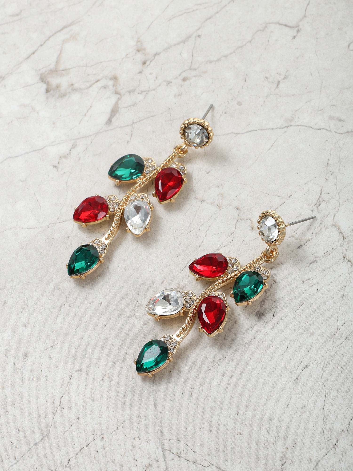 Holiday Time Red, Green and Silver Ornament Drop Earrings, 1 Pair