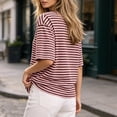 thumbnail image 3 of Lmnyox Striped T Shirt for Women Half Sleeve Round Neck Trendy Pullover Tee Fashion Loose Basic Summer Tops Outfits, 3 of 8