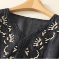 thumbnail image 5 of UAMVSH Women 3/4 Sleeve Shirts Loose Fit Cotton Linen Casual V-Neck Tops Trendy Embroidered Lightweight Blouses Summer Fall(Large,Navy), 5 of 7