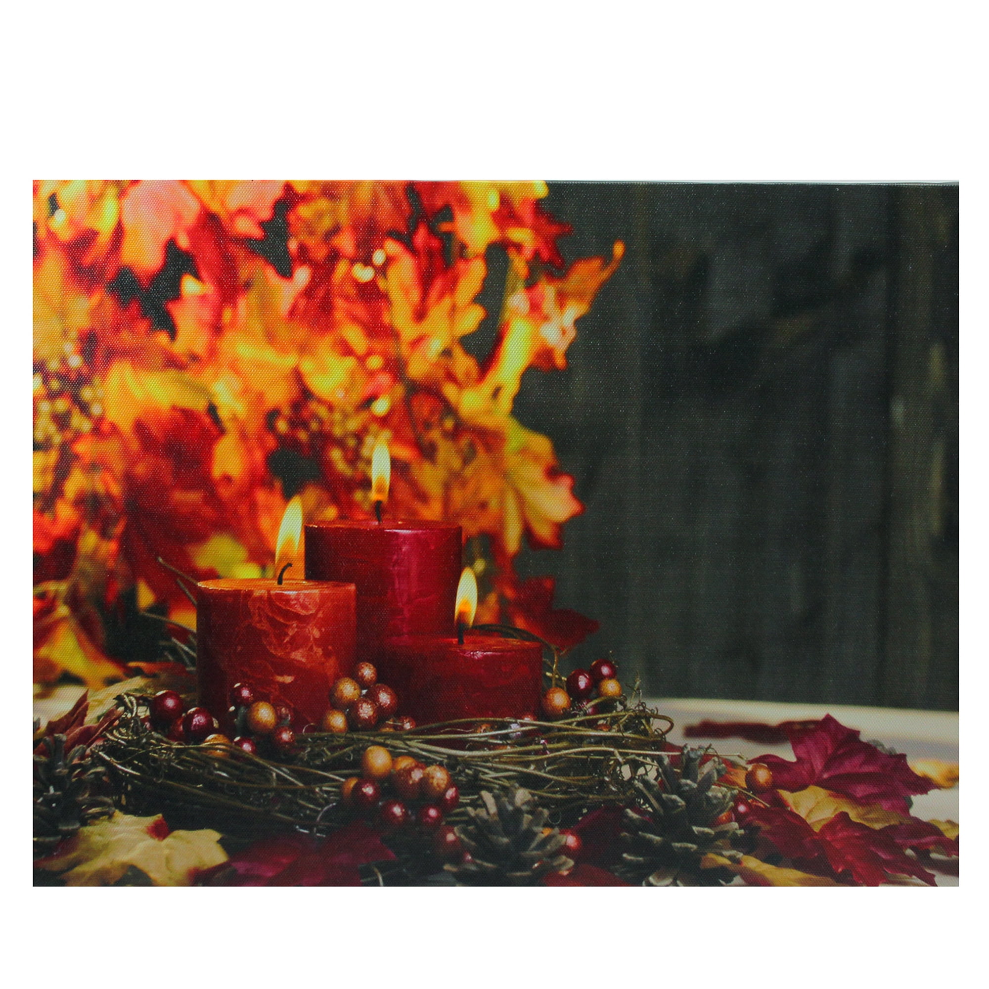 LED Lighted Crimson Candles Festive Fall Autumn Canvas Wall Art 12" x