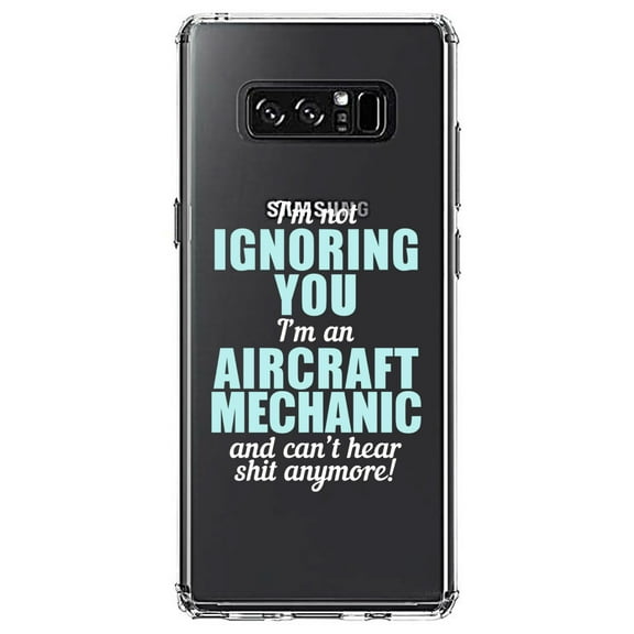 DistinctInk Clear Shockproof Hybrid Case for Samsung Galaxy Note 8 - TPU Bumper Acrylic Back Tempered Glass Screen Protector - I'm Not Ignoring You Aircraft Mechanic Can't Hear