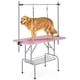 thumbnail image 1 of Mesa de aseo para mascotas Yaheetech de 116 cm con brazo, soga y bandeja de malla, color rosa, 1 of 9