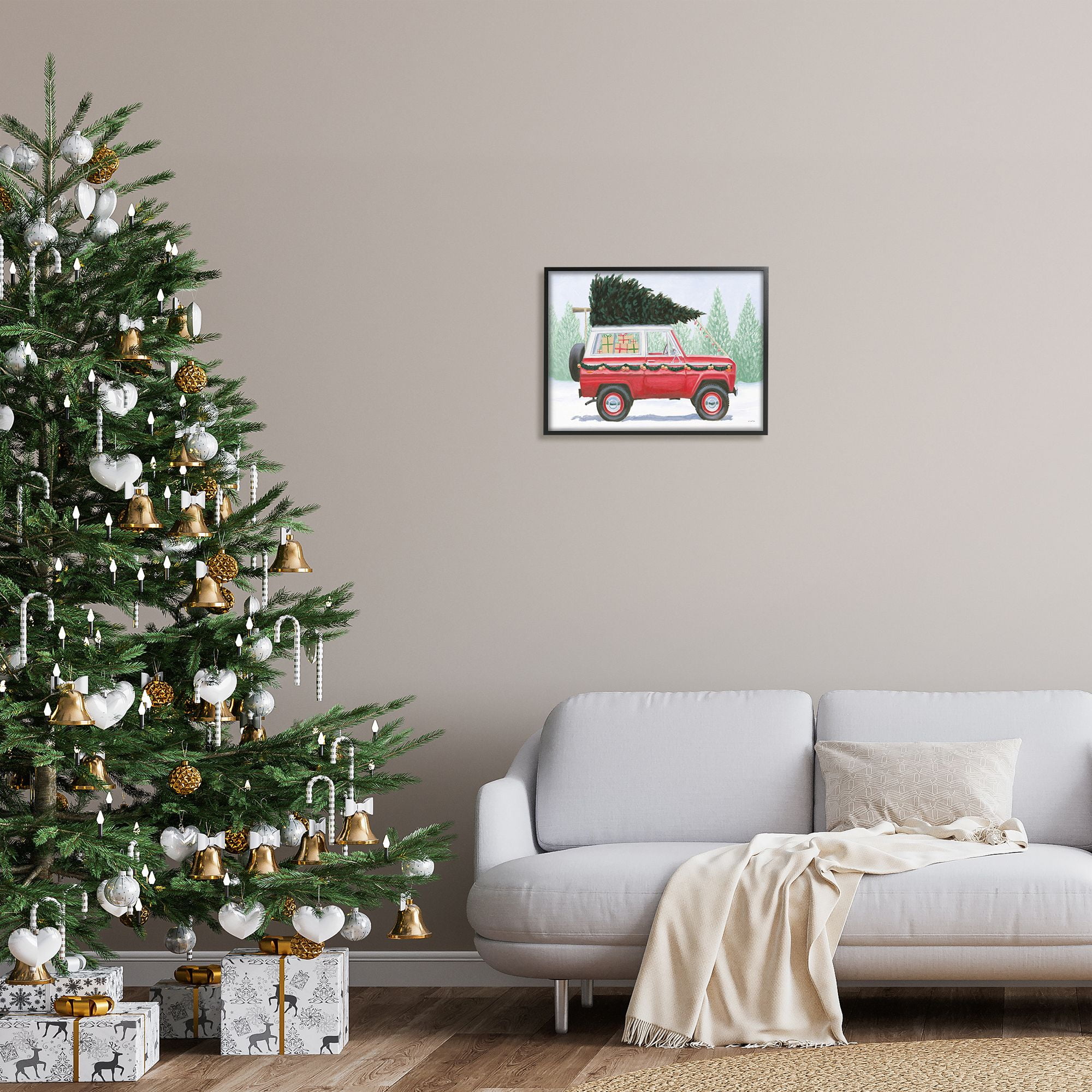 Stupell Indtries Red Utility Truck Winter Christmas Tree Snowy Forest,20 x 16,Design by James Wiens
