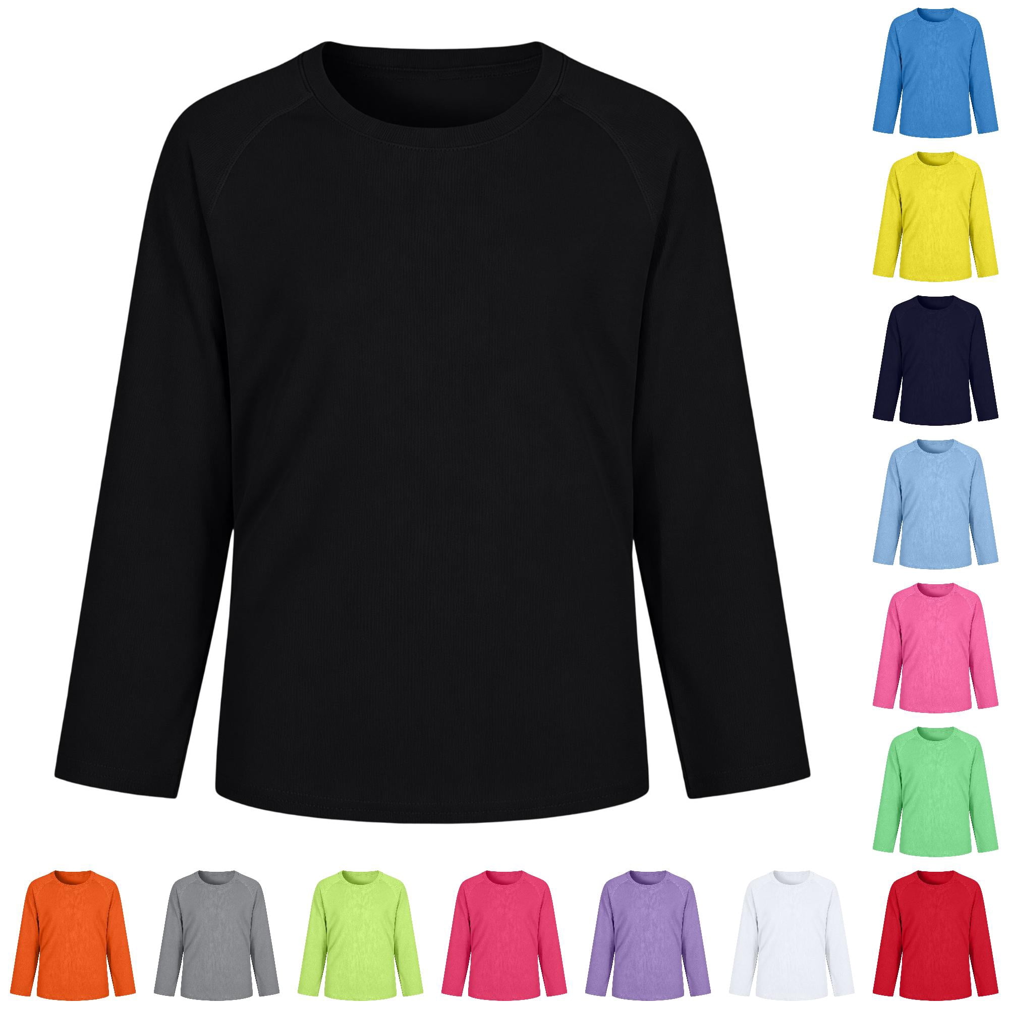 RUTAYY Boys Long Sleeve T-Shirt Casual Crew Neck Raglan Sleeve Solid Color Base Layer Outdoor Wear Black