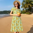 thumbnail image 4 of Gukieu Bright floral elephant Print Women's Short Sleeve Dress, Elastic Waistband A-line with Pockets Summer Dress, Suitable for Daily Leisure, Work, Vacation, 4 of 6