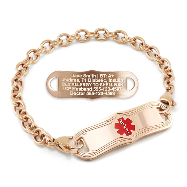 MedicEngraved Rose Gold Stainless Steel Custom Medical Alert Bracelet - 5mm Oval Link