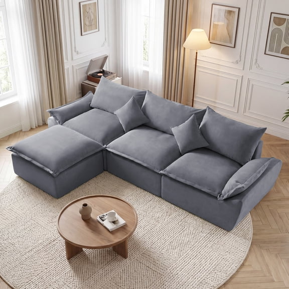 ELEKA 108.3" Oversized L-Shaped Sofa Bed,Modular Sectional Sofa,Boneless Couch for Living Room Apartments Bedroom, No Assembly Required,Grey