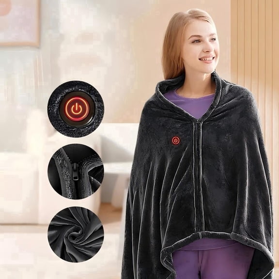 AMAXUN Winter Electric Blanket Rechargeable Heating Blanket, Padded Warm Heating Shawl,3-Speed Temperature Control 59"x 33"-Dark Gray