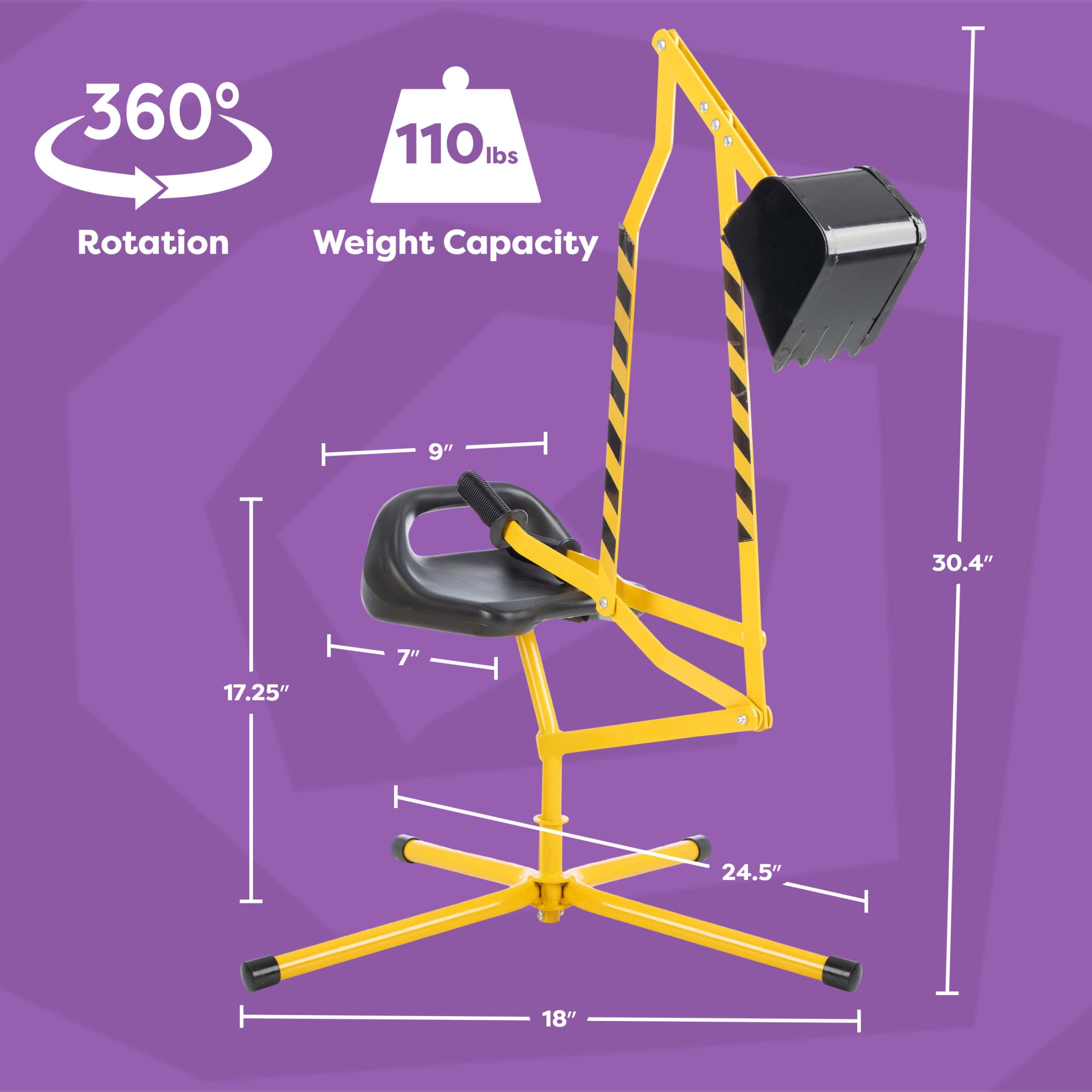 Hey! Play! Ride on Excavator Toy with 360 Degree Rotating Seat (Yellow)