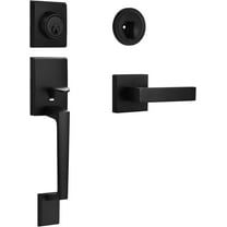 Matte Black Front Door Handle and Single Cylinder Deadbolt Combo Set, Black Exterior Door Lever, Heavy Duty Modern Front Door Lock Set, Reversible for Right & Left