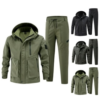 2Pcs/Set Men's Insulated Thermal Jacket & Pants, Waterproof Fleece