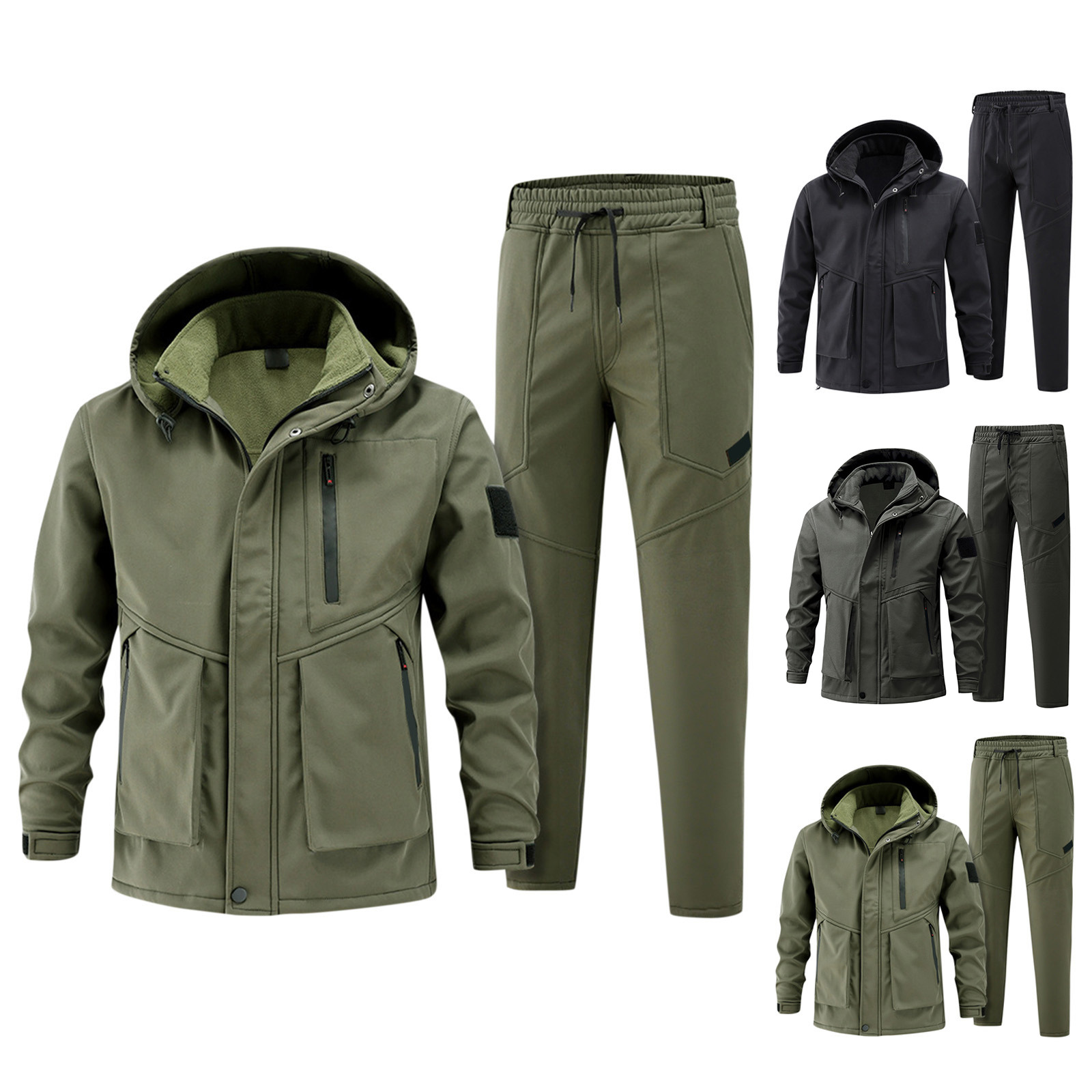 【上下セット】TWM TECH SWEAT PARKA & LONG PANTS 2Pcs/Set Men's Insulated Thermal Jacket & Pants, Waterproof Fleece