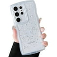 thumbnail image 3 of for Galaxy S22 Ultra Case 6.8",Curly Wavy Anti-Slip Grip Design Transparent Bling Glitter Star Shiny Case Cute Clear Sparkly Bumper Protection Soft Phone Cover Case for Women Girls, Clear, 3 of 10