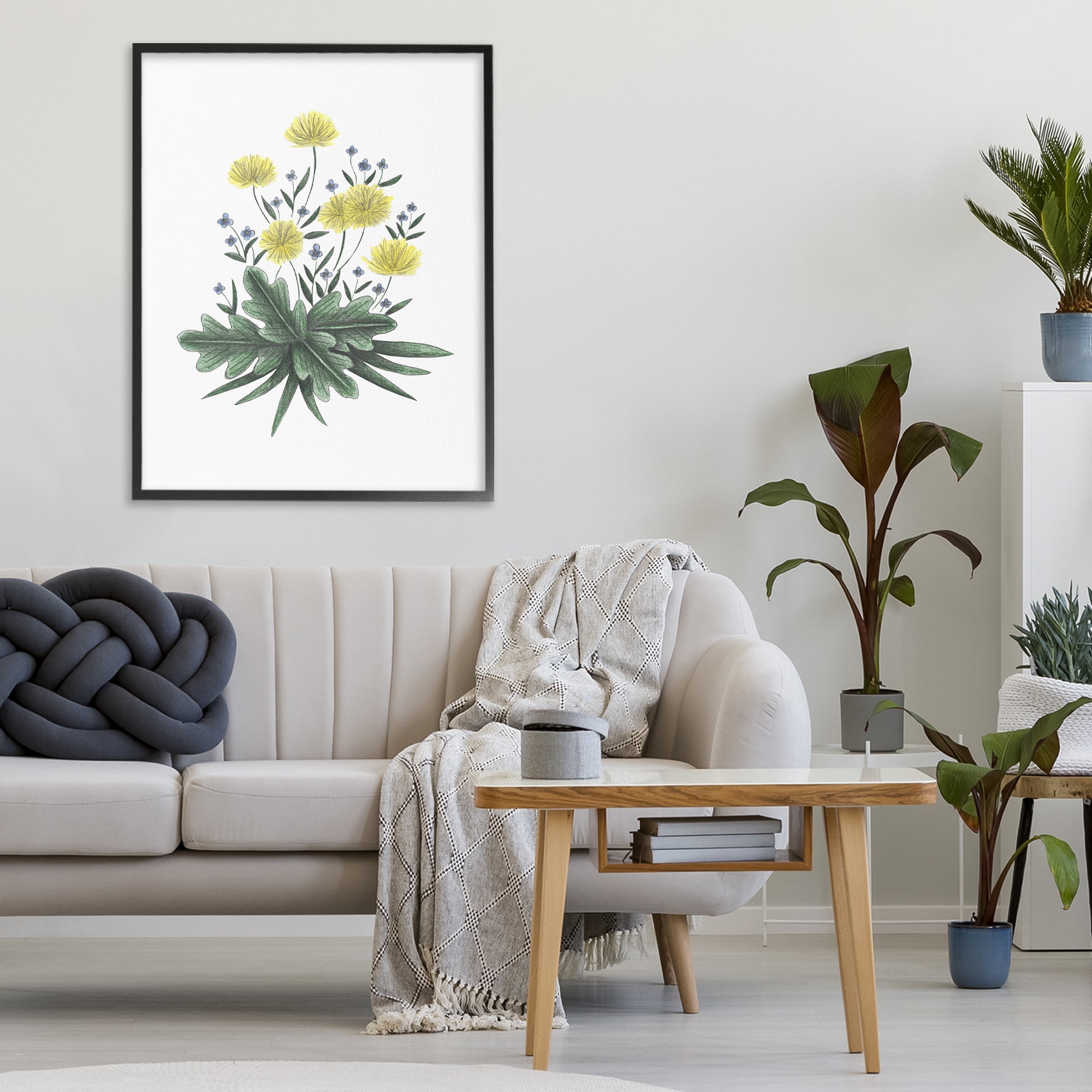 Dandelion Flower Illustration Black Framed Giclee Art, design by Cecilia Battaini
