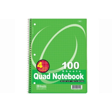 quad ruled 4 1 inch spiral notebook 100 ct pack of 3 bazic 100
