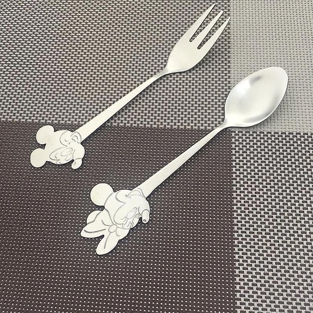 Stainless steel teaspoon set cartoon Mickey Minnie spoon fork cream dessert teaspoon portable childr