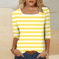 thumbnail image 5 of Womens T-shirts Three-Quarters Sleeved Square Neck Stripe Printed Top Yellow XXL, 5 of 6