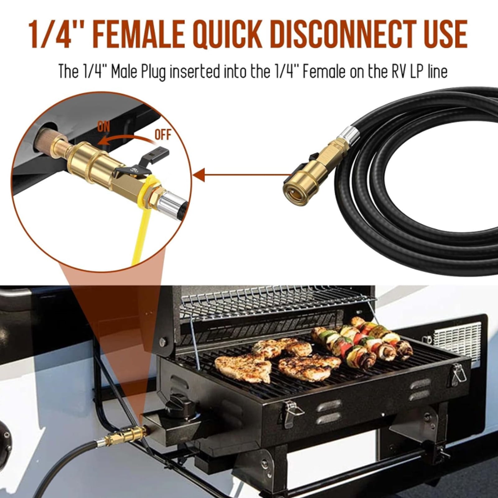 PatioGem 7 FT Quick Connect Propane Hose for RV to Grill, Propane Hose Adapter with 1/4" Shutoff Valve and 1/4" Male Full Flow Plug, LP RV Hose with Elbow Adapter for 17" and 22" Blackstone Griddles