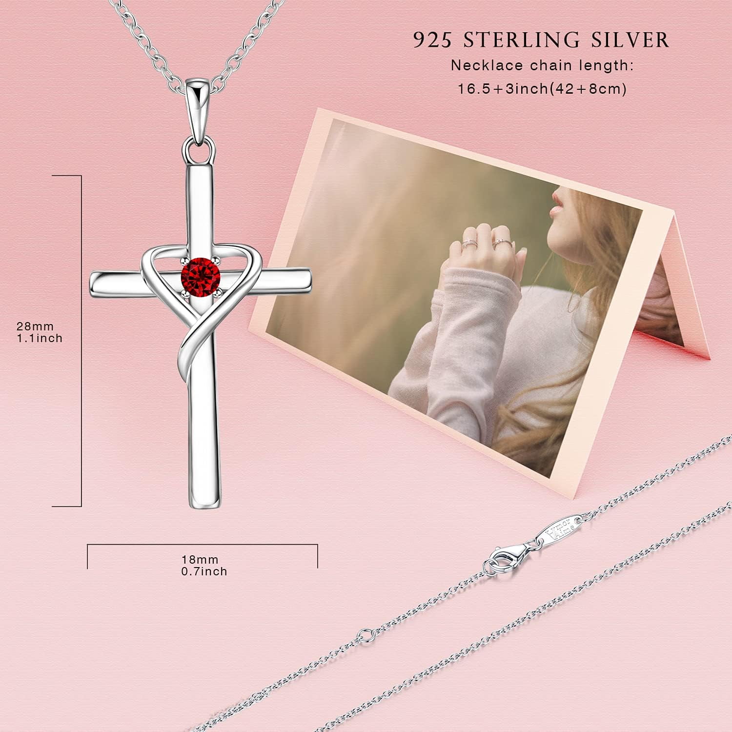 Leander 925 Sterling Silver Cross Necklace for Women Men 5A CZ Birthstone Necklaces 14K Gold Plated or Rose Gold Necklace for Easter or Mother's Day