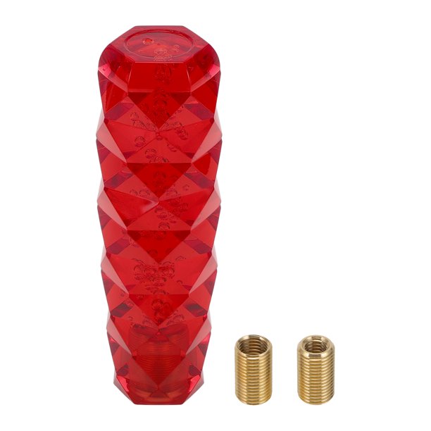 Pomo de Cambio de Cristal con Patrón de Diamante Único, 15cm Universal para Palanca de Cambios de Vehículos Automáticos y Manuales con 2 Adaptadores Acrílico Rojo, 1 Juego