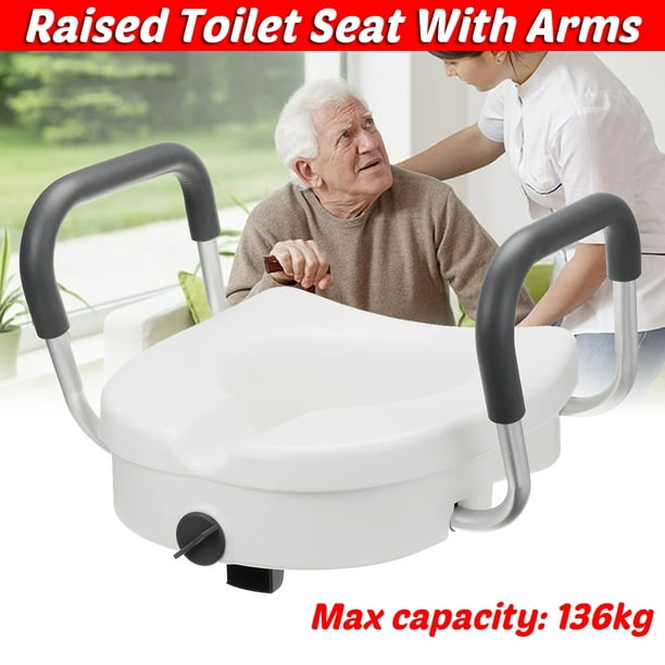 Removable Raised Toilet Seat With Arms Handles Padded Disability Aid Elderly  
