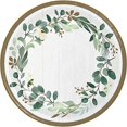 thumbnail image 2 of Lot de 96 Assiettes Rondes en Papier Jetables Vert et Blanc en Eucalyptus pour Banquet 10 Pouces, 2 of 3