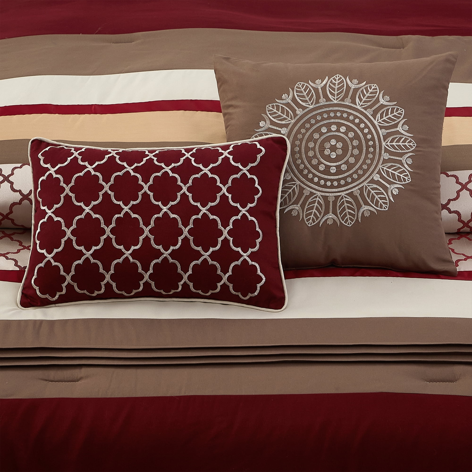 Lanco Moroccan Taupe/Red Berry/Gold, 8-Piece Comforter Set, California King, Striped/Geometric