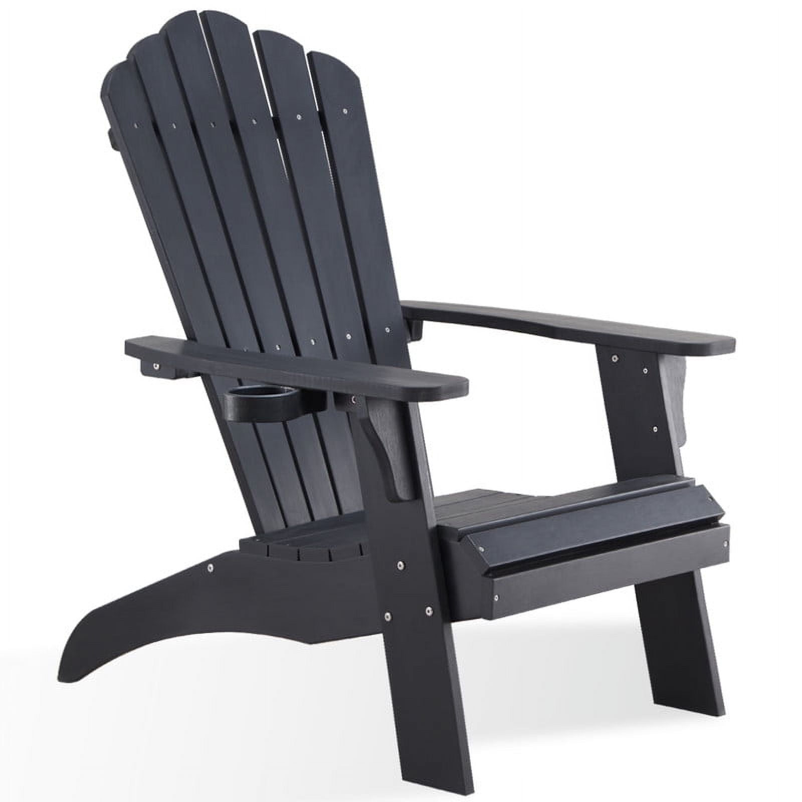 Adirondack Chair, Oversized Poly Lumber Fire Pit Chair with Cup Holder, 350Lbs Support Patio Chairs for Garden, Weather Resistant Outdoors Seating, Relaxing Gift for Father & Mother (Black)