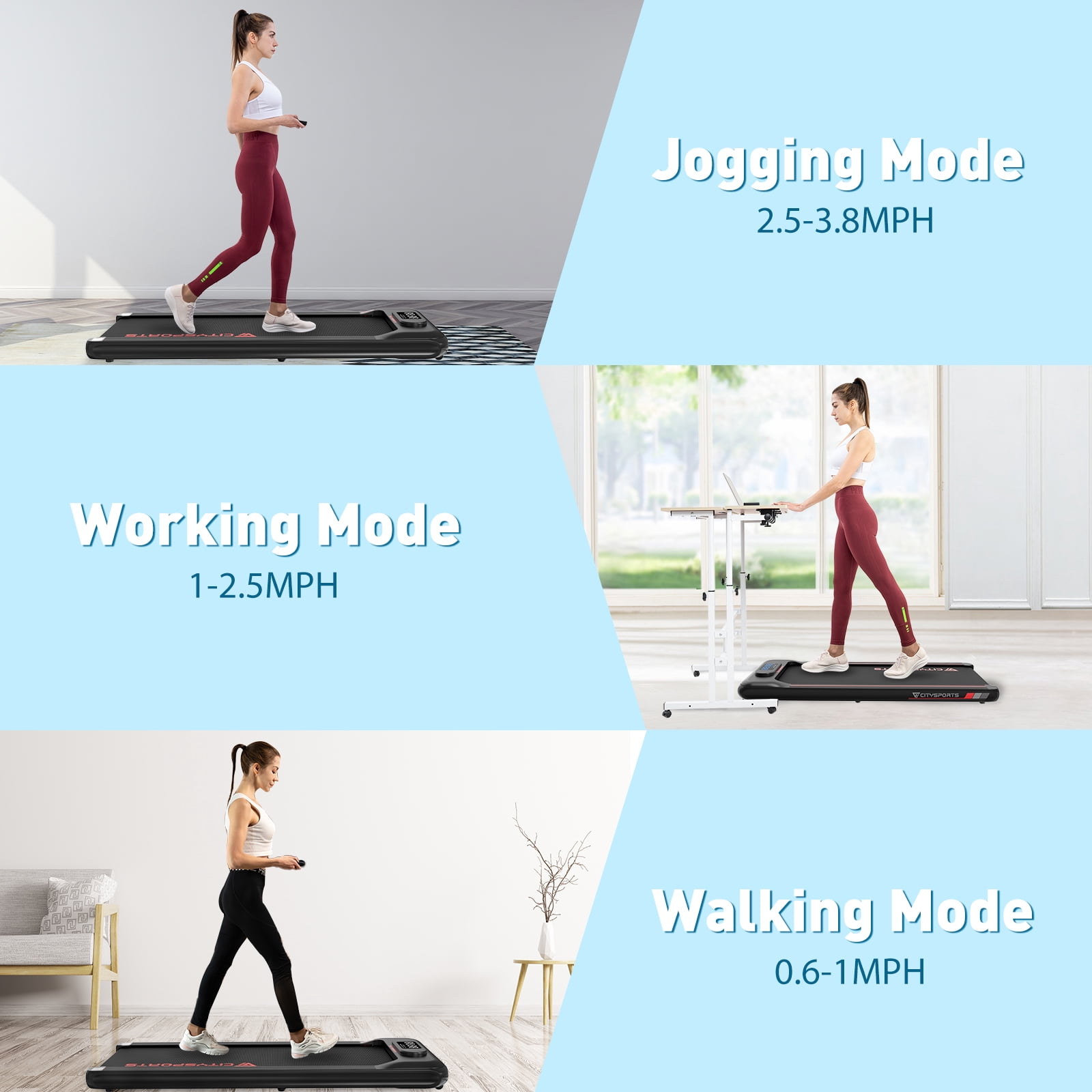 CITYSPORTS Under Desk Treadmill, Walking Pad for Home, 1-6 KM/H, LCD Display, Alloy Steel Frame, Compact & Portable