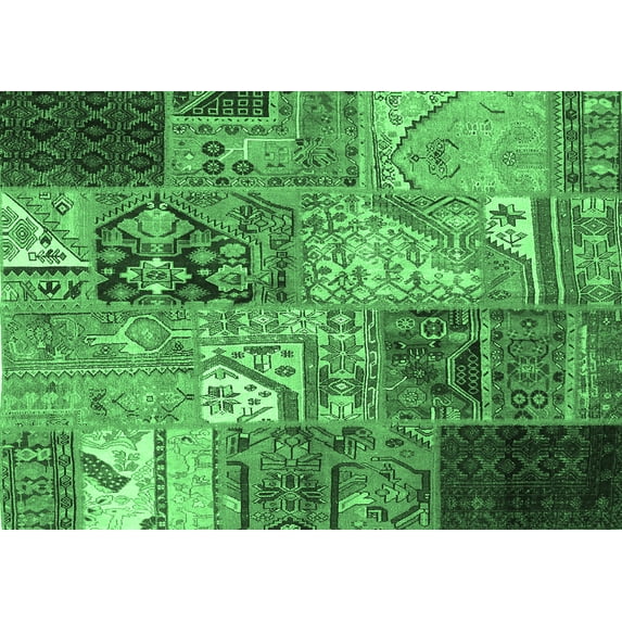 Ahgly Company Indoor Rectangle Patchwork Emerald Green Transitional Area Rugs, 4' x 6'