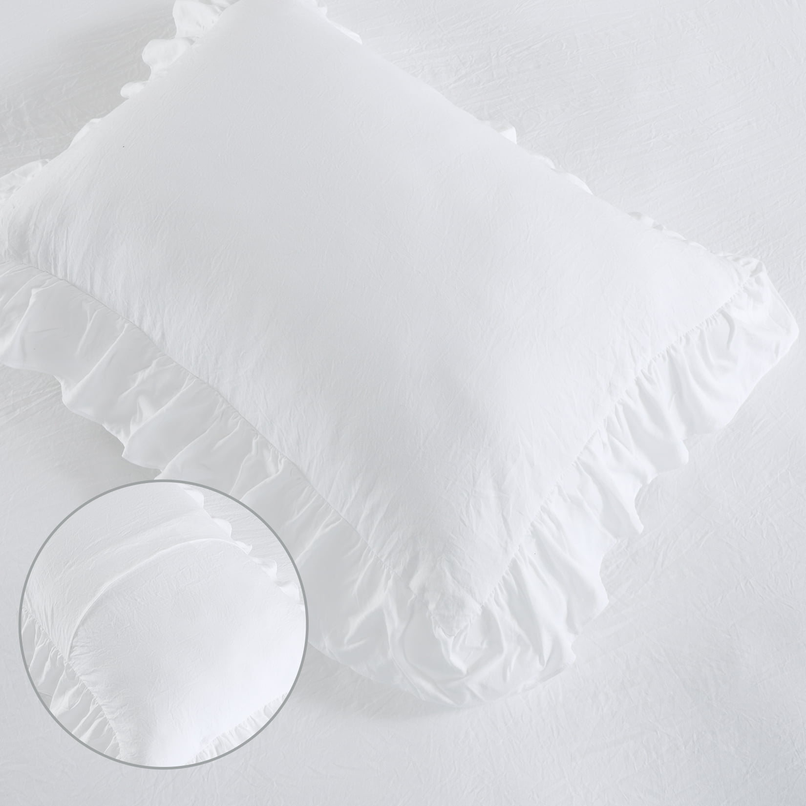 Garvee Ruffled Duvet Cover, Soft Washed Microfiber Vintage French Country, White 68"x90"