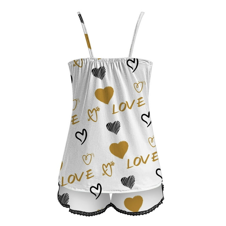 sexy petite clothing Womens Sexy Love Printing Camisole Shorts 2 Piece Set Petite Womens Pajamas  Set Womens Sweatshirt Pants Satin Pajama Short Set Pajamas with Pockets  Boyfriend And Girlfriend Matching Christmas Pajamas